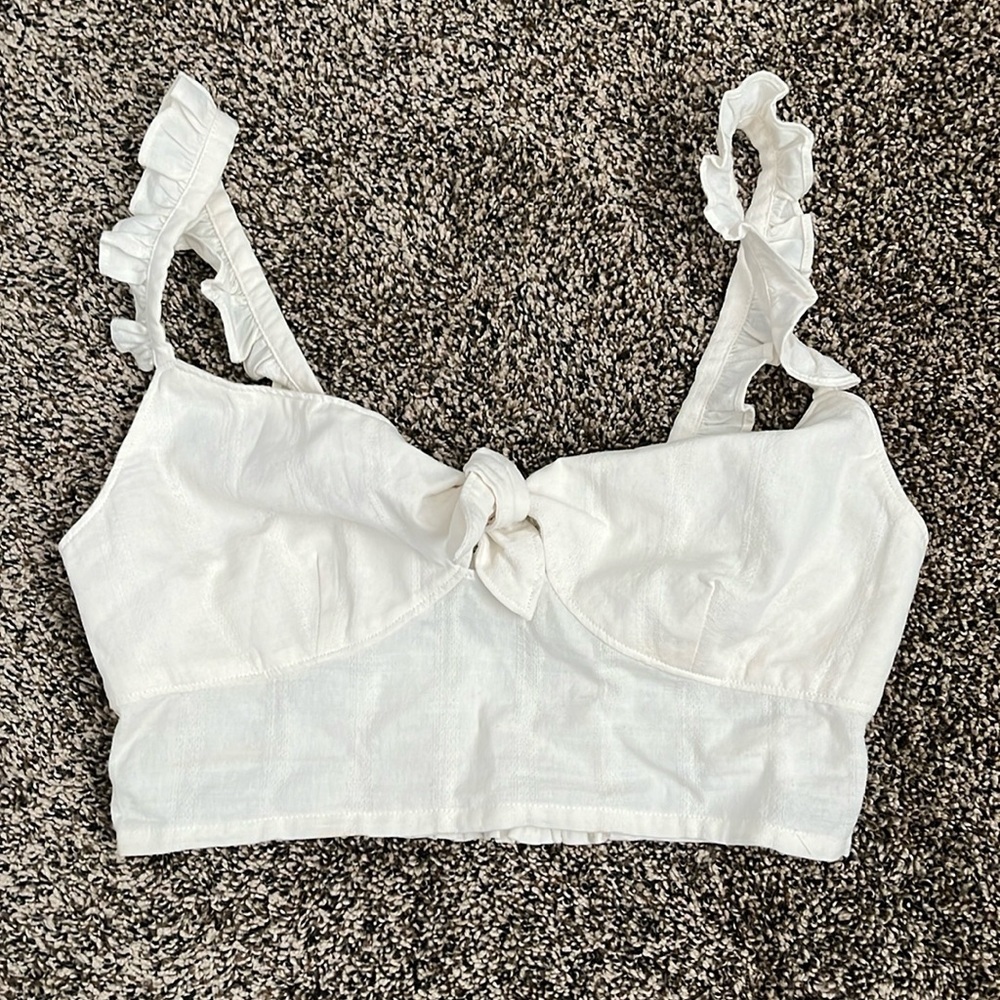 Express Cotton Linen-Feel Crop Top, NWOT